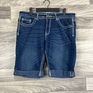 VGS Denim For All Time Bermuda Shorts Women's 12 Blue Cuffed Embroidered Pockets